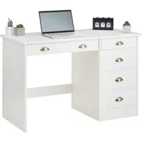 IDIMEX Schreibtisch LANA, Bürotisch mit 5 Schubladen Landhausstil Massivholz Muschelgriffe Weiß