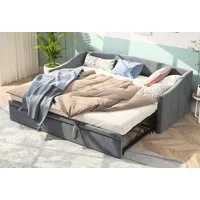 FUROKOY Polsterbett Daybett Tagesbett Schlafsofa Ausziehbares mit Bettfunktion (Packung, 1-tlg., Ausziehbarer Bettrahmen), 90x200 cm/180x200 cm,Grau,Samt,Multifunktionsbett,Lattenrost