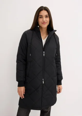 bonprix Kapuzen-Kurzmantel mit Steppung, schwarz, Gr.48, Komfortabler Kurzmantel mit Kapuze und Seitenschlitzen bietet mehr Bewegungsfreiheit