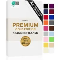 Jacobson Spannbettlaken PREMIUM für hohe Matratzen, Boxspringbett & Überlänge - 200 g/m², Stoffgewicht - straffer Sitz für maximalen Halt
