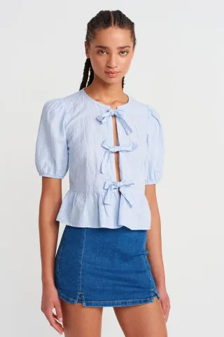 Damen-Crop-Bluse mit Schleifendetail