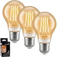 hofstein LED-Leuchtmittel 3er Set Glühbirne Extra Warmweiß 7 Watt 630 Lumen, E27, 2200 Kelvin, Klassisch, Filament, Amber