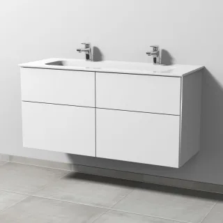 Sanipa 3way Keramik-Set Design Keramik-Doppelwaschtisch und Unterbau mit 4 Auszügen, Weiß-Soft BR48343