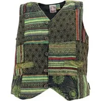 Guru-Shop Strickjacke Goaweste, Psytrance Patchwork Herren Weste - grün alternative Bekleidung