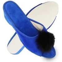 filsko Latina Elegante Samt Pantoffeln für Damen mit Puschel Hausschuh