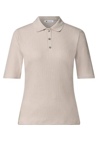 Street One - Polo-Shirt in Ripp-Optik beige - Gr. - 36