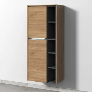 Sanipa Twiga Stauraumschrank mit LED-Beleuchtung, 2 Türen und offenen Fächern, Eiche-Kansas, SY11459 SY11459