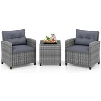 COSTWAY Balkonset, (3-tlg), Rattan Gartenmöbel Set, Balkonmöbel klein mit Kissen