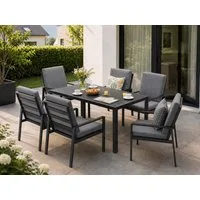 MeXo Gartenlounge-Set Gartenmöbel Set Aluminium Outdoor, (Garten-Essgruppe für 6 Personen, 7-tlg., mit Polywood Tisch & Auflagen), wetterfest für Terrasse & Garten