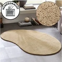 THEKO Wollteppich Gabbeh Uni, Handgefertigt, Teppich, meliert, reine Wolle, oval, Höhe: 14 mm, Schlafzimmer, Wohnzimmer, Esszimmer, auch als Läufer, eckig oder rund