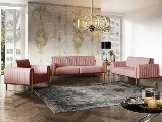 Sofaset Designersofas VALERIE 3-2-1 in Stoff Elisa Velvet Altrosa