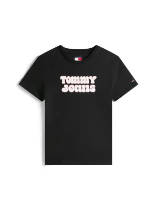 Tommy Jeans - T-Shirt mit Logoprint schwarz - Gr. - S