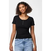 pieces Kurzarmshirt PCKITTE SS TOP NOOS BC Baumwollmischung, slim fit