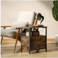 HOMCOM Beistelltisch mit Aufladestation, USB-Anschlüssen und Steckdosen (Sofatisch, 1-St., Nachttisch), für Wohnzimmer, Schlafzimmer, Rustikal-Braun