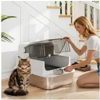PawHut Katzentoilette Katzenklo Edelstahl mit Deckel XXL 52L für große Katzen und Mehrere, mit Doppeltüren Schaufel Pedal hoher Ränder Leicht zu Reinigen