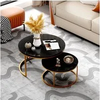 OKWISH Couchtisch Sofatisch (Wohnzimmertisch, Sofatisch, 2-St., Großer Tisch:80 x 80 cm, Kleiner Tisch: 60 x 60 cm), geschachtelter Beistelltisch