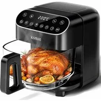 Kismile Heißluftfritteuse Glas 4,7 Liter, 1500W Air Fryer mit digitalem Touchscreen, 1500 W, spülmaschinenfest, Frittieren mit 95% weniger Öl, bis 200°C, Schwarz