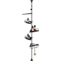 SONGMICS Duschablage, Duschablage Duschregal, höhenverstellbar, 95-300cm, 4 Ablagen, 3 Haken
