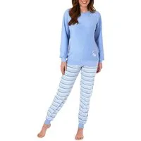 Normann Pyjama Damen Frottee Pyjama mit Bündchen und Mond und Sterne Applikation