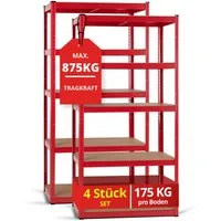 Stagecaptain Schwerlastregal Lagerregal - 5 variabel montierbare Böden - auch als Werkbank umbaubar, 4er Spar-Set 4-tlg., Tragkraft pro Boden: 175 kg, gesamt 875 kg