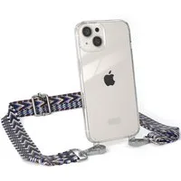 EAZY CASE Handykette Boho Umhängeband für Apple iPhone 13 6,1 Zoll, Handyband zum Wechseln geflochtenes Taschenband Festivalbag Boho Blau