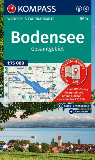 KOMPASS Wanderkarte 1c Bodensee Gesamtgebiet 1:75.000: Wander- und Fahrradkarte in einem - inklusive Offline-Verwendung in der KOMPASS-App. Wander-& Radwege. Panorama. Langlaufen. Reiten.