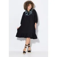 Ulla Popken Jerseykleid Musselin-Kleid Stickerei Tunika-Ausschnitt 3/4-Arm
