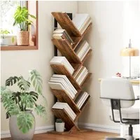 HOMCOM Bücherregal mit 9 Ebenen, im Baumform, Aufbewahrungsregal 1-tlg., für Wohnzimmer, Schlafzimmer, Büro, Rustikal Braun