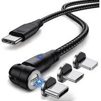 SOONTEC Magnet Ladekabel 1 Meter/ 2 Meter Fast Charge 60W PD magnetisches Ladekabel, Lightning-Geräte, USB-C-Geräte, Mikro-USB-Geräte, USB-C (200 cm), 3 in 1 Fast Charge Magnetladekabel
