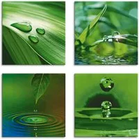 Artland Leinwandbild Blatt Gras Wassertropfen, Zen (4 St), 4er Set, verschiedene Größen