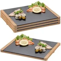 Kesper Servierbrett 4 Buffetplatten, Schiefer mit Bambusrahmen - 34 x 26cm, Schiefer, (4-St), Schieferplatte herausnehmbar