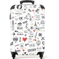 NoBoringSuitcases.com© Hartschalen-Trolley Muster - Kritzelei - Reisen - Urlaub - Weiß 55x35x20cm, 4 Rollen, Reisetasche mit Rollen, Koffer Handgepäck Flugzeug
