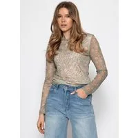 SASSYCLASSY Langarmshirt Mesh Langarmshirt mit Blumen-Print für Damen Vespieltes Shirt mit gefütterter Vorderseite und Rundhalsausschnitt