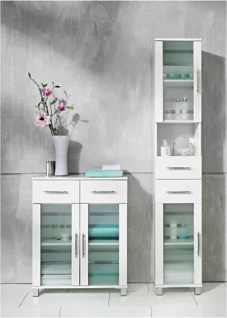 bonprix Badezimmer Schrank, weiß, Gr.85x68 cm, Trendig und praktisch: der 2-türige Badezimmer Schrank mit 2 Schubladen