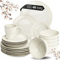 Moritz & Moritz Tafelservice SENSE beige Geschirrset (48-tlg), 12 Personen, Steingut, Kombigeschirr für 12 Personen