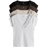 The Set Trägertop The Set Gerippte Tops mit Spitzenbesatz, 4er-Pack (4-tlg)