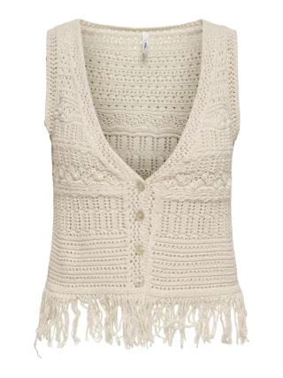 ONLY - Ärmellose Strickweste mit V-Ausschnitt und Fransen pink - Gr. - M