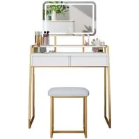 Mondeer Schminktisch Kosmetiktisch-Set(2-St), mit LED Beleuchtung, mit Spiegel einstellbare Helligkeit und Hocker