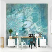 Bilderdepot24 Fototapete Blumen Winterblumen Blumentapete Floral Natur Kunst Vintage Blau, Glatt, Matt, (Vliestapete inkl. Kleister oder selbstklebend), Wohnzimmer Schlafzimmer Küche Flur Motivtapete Vliestapete Wandtapete