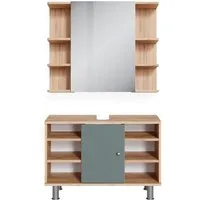 Vicco Badmöbel-Set Fynn, Grün/Goldkraft Eiche, 2 Teile, Unterschrank 80 cm, (2-er Set, 2-St., 2er Set)
