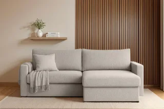 Ecksofa Sofa mit Schlaffunktion BENDIK Stoff Faro Hellgrau Ottomane Rechts