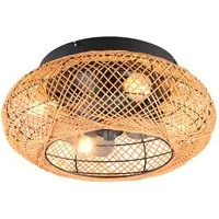 Reality Leuchten LED Deckenleuchte, Ventilatorfunktion, LED wechselbar, Warmweiß, ausgefallene Korb-Lampe mit Papier Lampenschirm Boho Style Ø 50cm