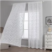 Qelus Vorhang 3D Jacquard Voile Gardinen Weiß mit Stangentasche & Haken, 2er Set, für Wohn- & Schlafzimmer