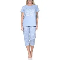 Normann Pyjama Normann Damen Schlafanzug kurzarm mit Capri-Pyjamahose in Punkte Optik