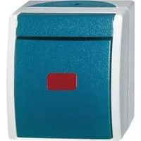 Kontrollwechselschalter Aufputz mit Wippe, 1 Modul, Schutzart IP44, 10 Ampere, 250 Volt blaugrün, Retail