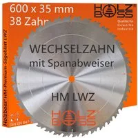 Holzboss® Sägeblatt HM-Kreissägeblatt 38xZahn LWZ 600x35 mm mit Spanabweiser Rückschlagarm