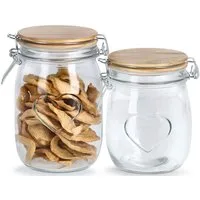 Zeller Present Vorratsglas Heart, Glas, Holz, (Set, 2-tlg), 750ml, 1000ml