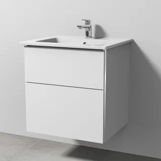 Sanipa 3way Keramik-Set Venticello Keramik-Waschtisch und Unterbau mit 2 Auszügen, Weiß-Soft BR32143