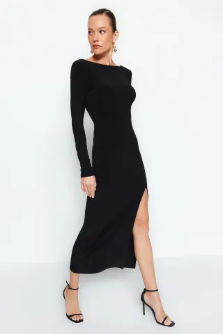 Langes, einfarbiges, figurbetontes Abend-/Alltagskleid für Damen