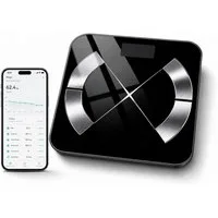 Tekoo Körper-Analyse-Waage Körperanalysewaage mit Bluetooth & App, USB-C Akku, 180kg, Integrierte Herzfrequenzmessung, 24 präzise Körperanalyse-Werte (BIA)